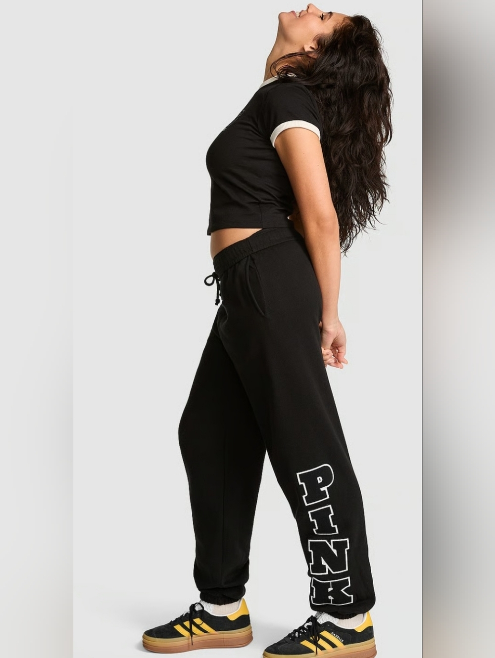 PINK Victoria's Secret Black PINKCampus Fleece Sweatpants Size:Small
